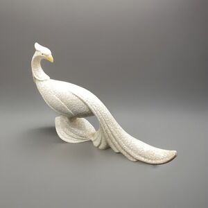 VTG MCM‎ Ceramic Splatterware Peacock Figurine- 10.5" Wide, 7" Tall